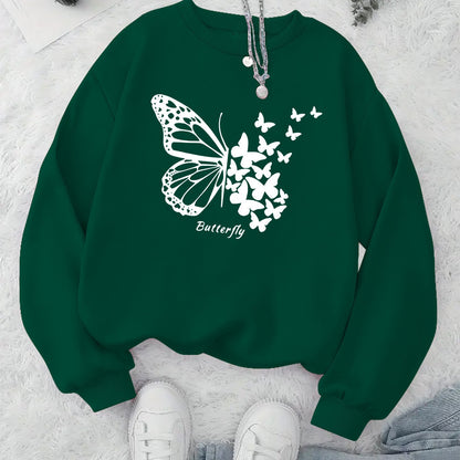 Damen Sweatshirt Schmetterlingsmotiv Lässiger Schnitt Grau Eveloria
