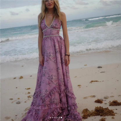 Damen Maxikleid Rüschen Schimmerstoff Eveloria