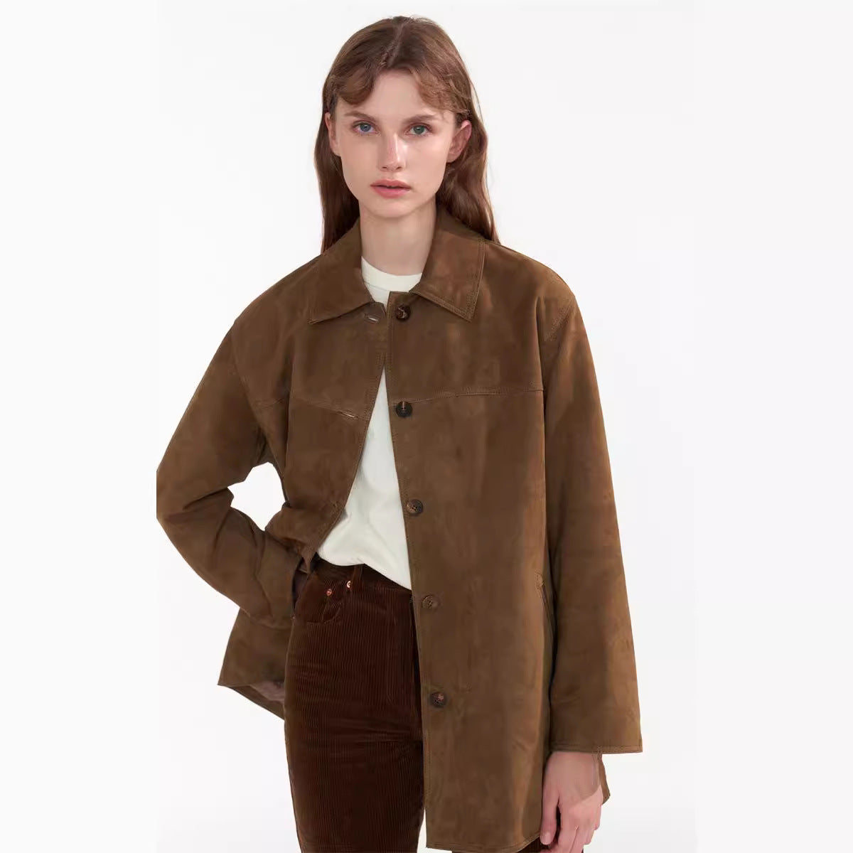 Damen Wildlederjacke Button-Verschluss Eveloria