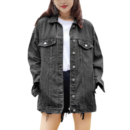 Eveloria Damen Oversized Denimjacke Dekorativen Druckknöpfen