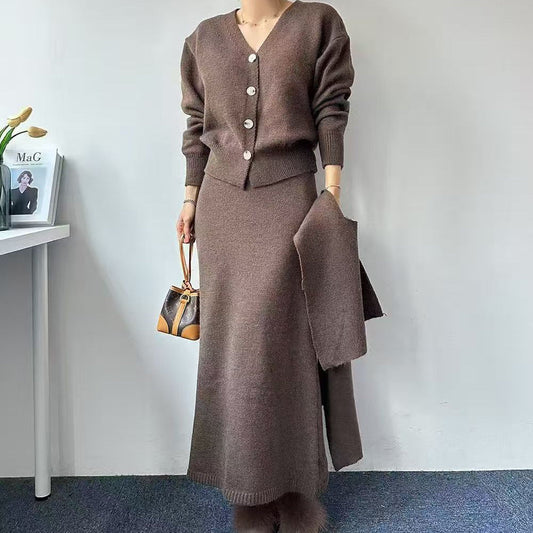 Damen Strickensemble Elegante Silhouette Mit Kragen Schwarz - Eveloria