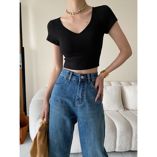 Damen Crop- Kurzärmlig V-Ausschnitt Eveloria - Eveloria