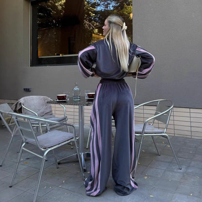 Damen Jogginganzug Velours Elastisch Hochkragen Eveloria