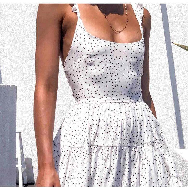 Damen Kleid mit Rüschendetails und Punktemuster