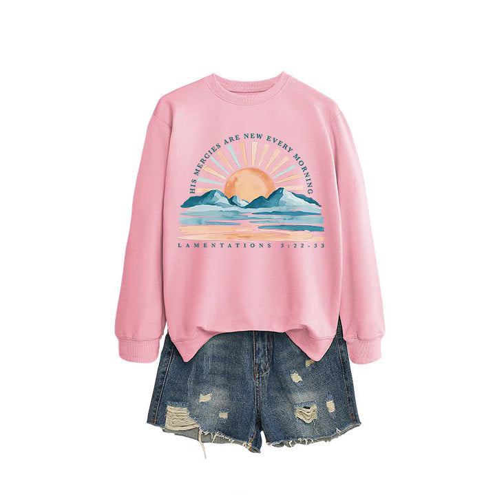 Damen Sweatshirt Lässiger Schnitt Sonnenaufgangsdesign Grau