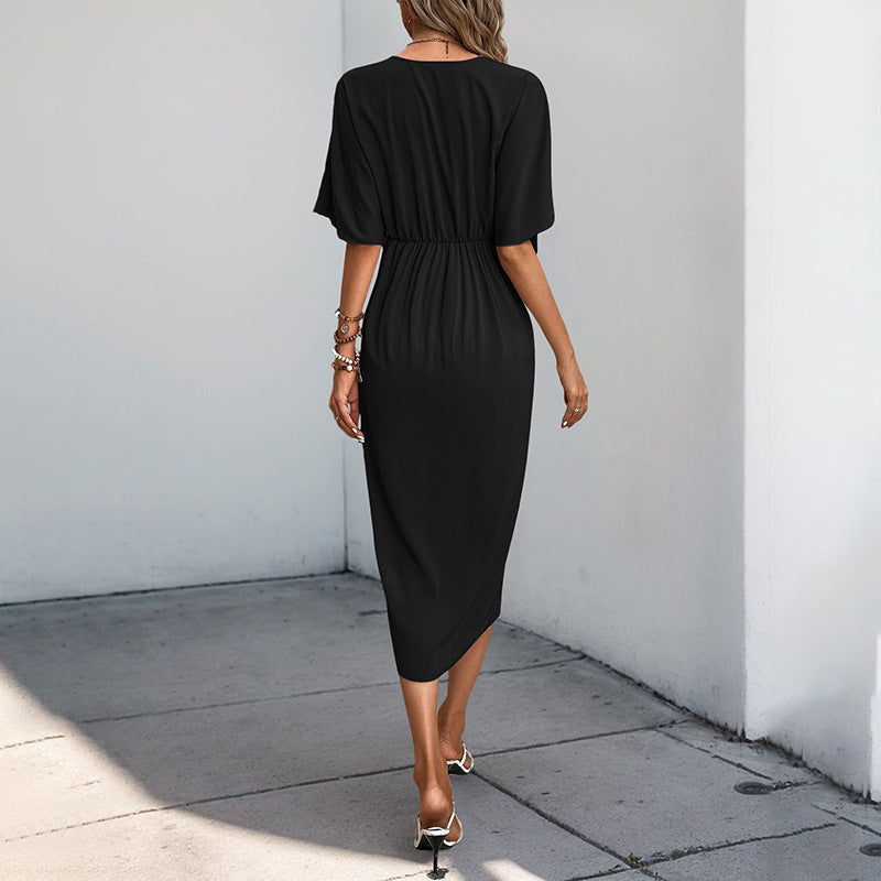 Damen Midi Wickelkleid Blütenraffung Elegantes Design