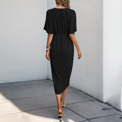 Damen Midi Wickelkleid Blütenraffung Elegantes Design