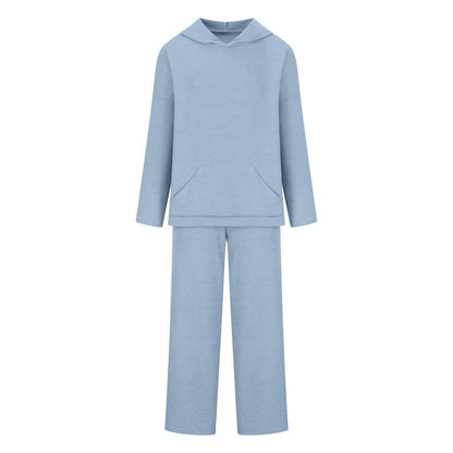 Damen Lounge-Set mit Kapuze und Hose Baumwolle Bequem Grau