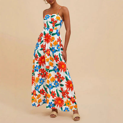 Damen Maxikleid Bunt Blumenmuster Verstellbare Träger - Eveloria