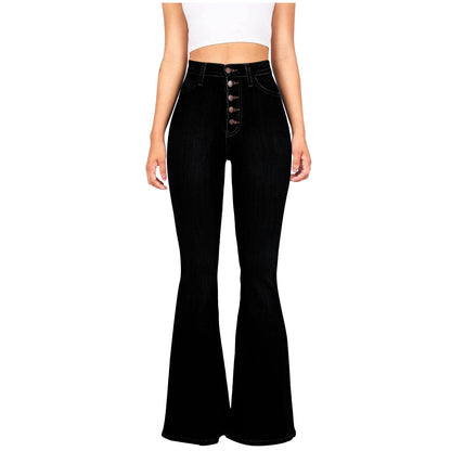 Damen Highwaist Flare Jeans Dekorative Knöpfe Eveloria