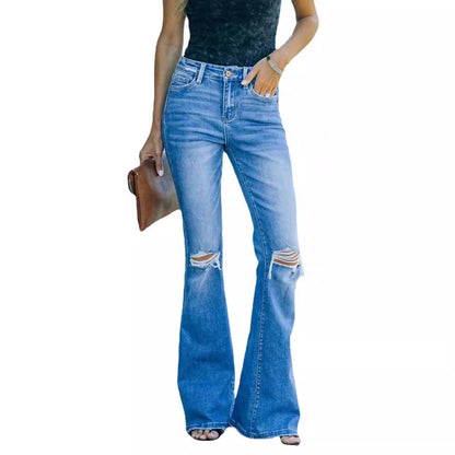 Damen Weite Jeans Destroyed Effekt Blau Eveloria