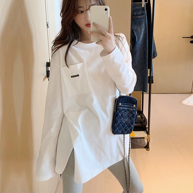 Damen Longsleeve-Shirt mit Tasche aus Baumwolle Schwarz Eveloria - Eveloria