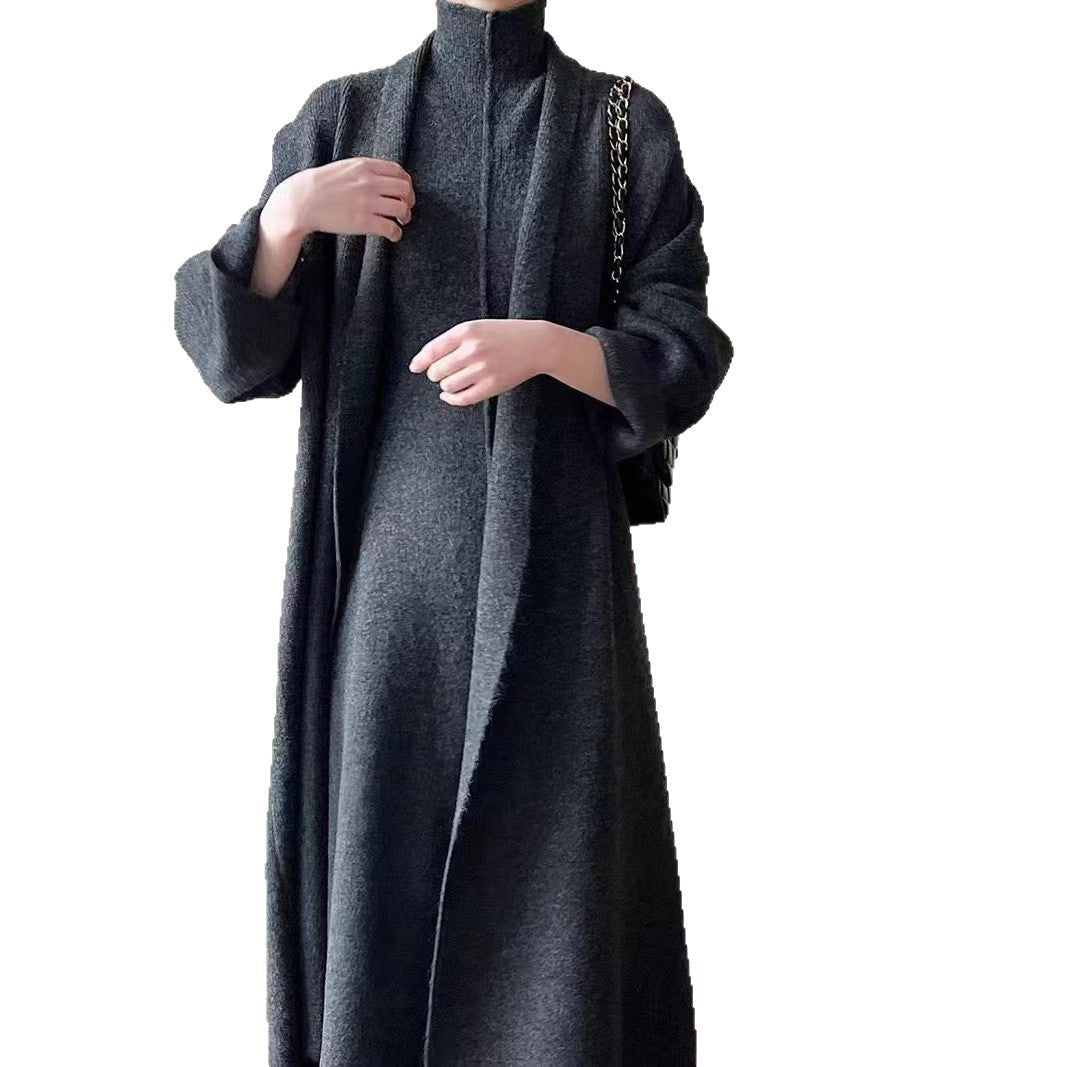Damen Strickkleid Hochwertiger Stehkragen Dekorative Ärmel