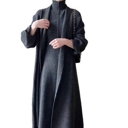 Damen Strickkleid Hochwertiger Stehkragen Dekorative Ärmel