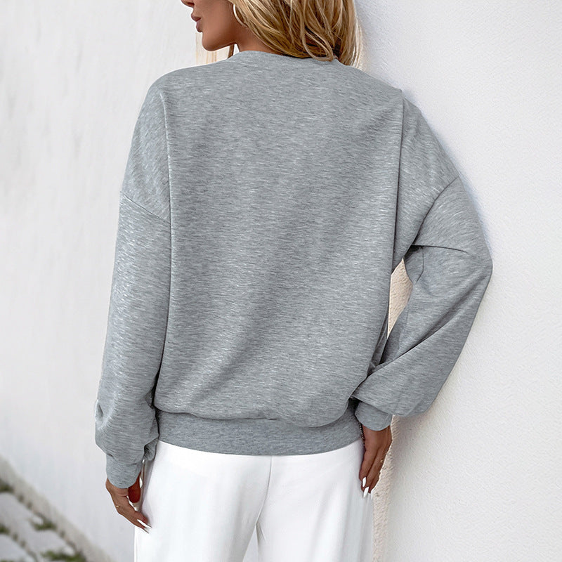 Damen Sweatshirt Lässig Elegant Perlendetails Beige