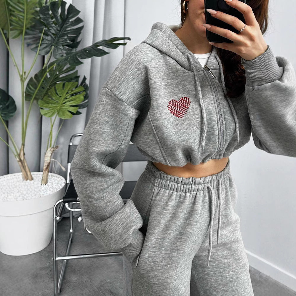 Damen Sportliches Hoodie-Set Cropped mit lockerer Hose Eveloria - Eveloria