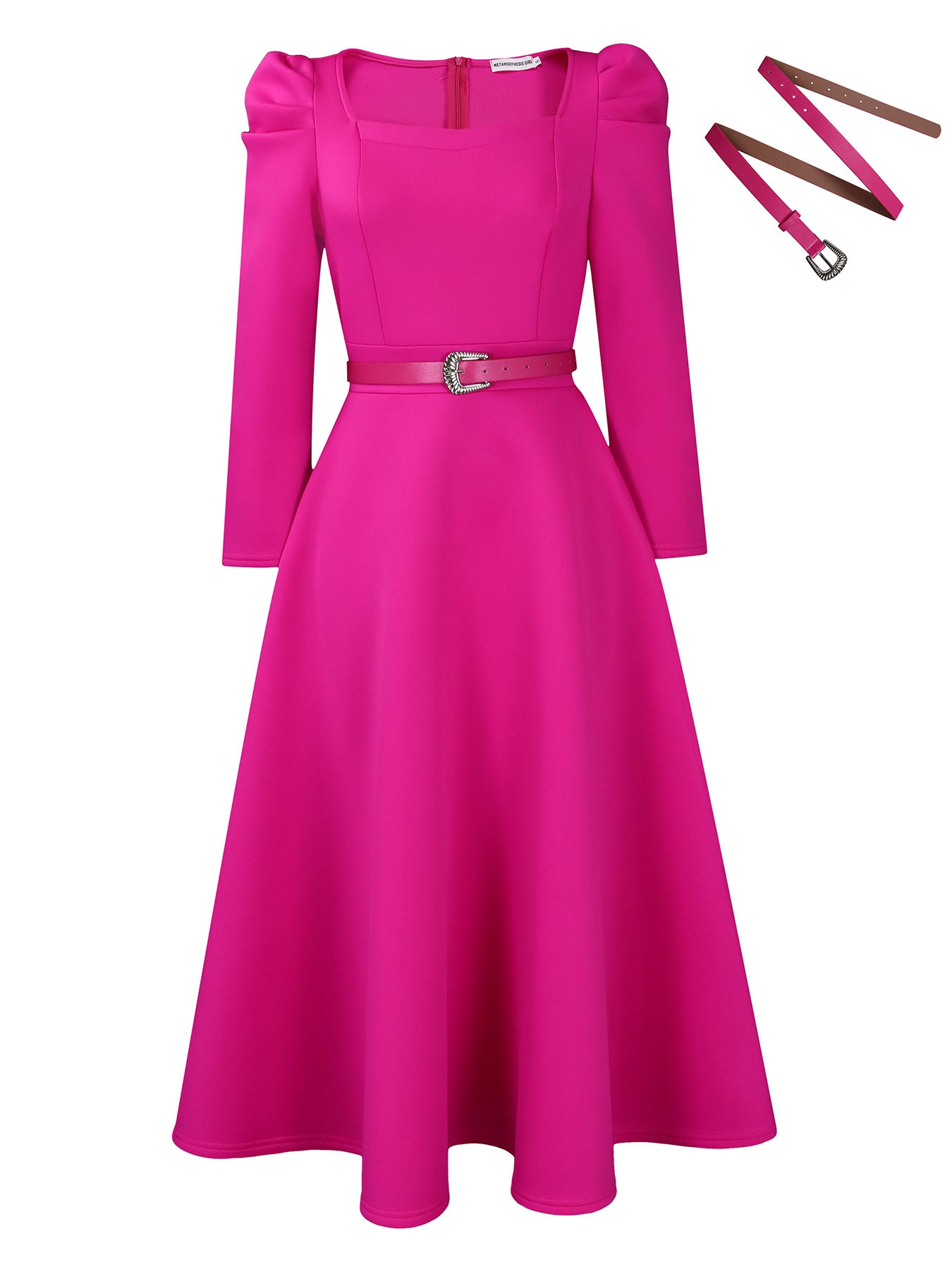 Damen Maxikleid Eleganter Square-Ausschnitt Strukturierte Taillierung