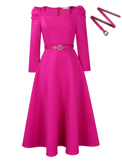 Damen Maxikleid Eleganter Square-Ausschnitt Strukturierte Taillierung