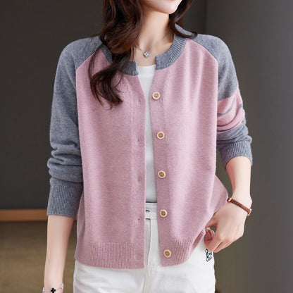 Damen Cardigan Farbkontrast Knopfdetails Eveloria