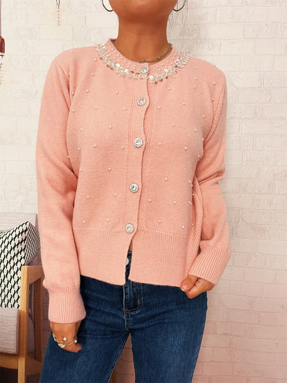 Damen Strickjacke Perlenbesatz Eveloria