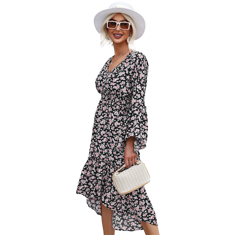 Damen Wickelkleid Floralmuster Schwingrock