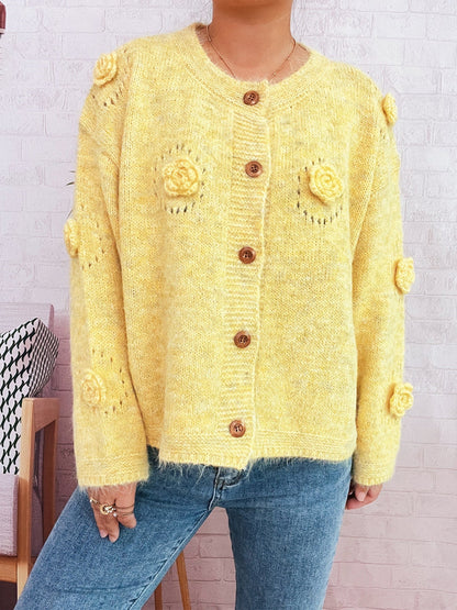Damen Strickjacke Eveloria mit Floralmuster und Knöpfen