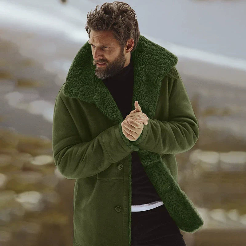 Herren Mantel Shearling-Kragen Fleece gefüttert Mid-Length - Eveloria