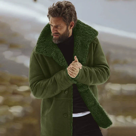 Herren Mantel Shearling-Kragen Fleece gefüttert Mid-Length - Eveloria