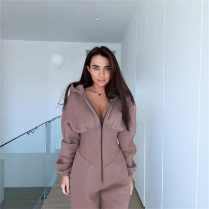 Damen Sportoverall Figurbetonter Stretch Höher Kragen Eveloria