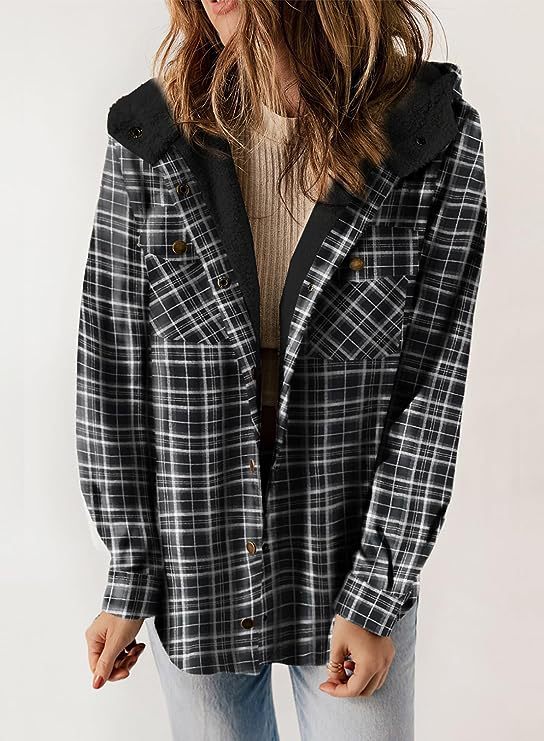 Damen Flanelljacke Gefütterte Kapuze Eveloria