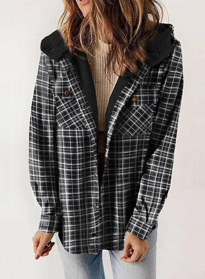 Damen Flanelljacke Gefütterte Kapuze Eveloria