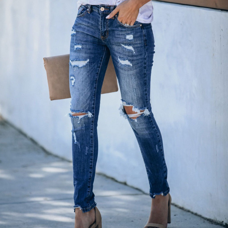 Damen Skinny Jeans Destroyed Look Figurbetont Eveloria