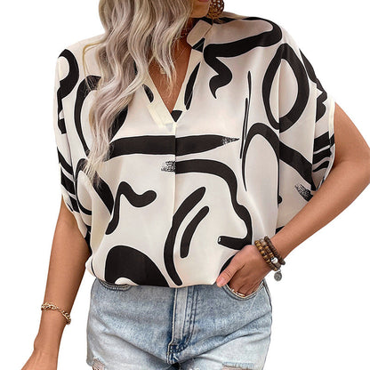 Damen Oversized Bluse Moderne Grafikmuster Eveloria