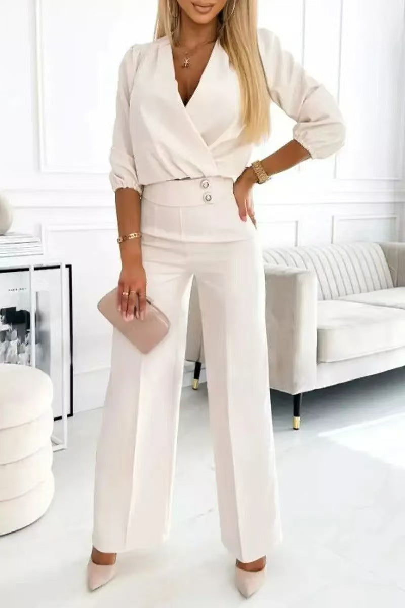Damen Jumpsuit Wickeloberteil Hochtailliert Eveloria