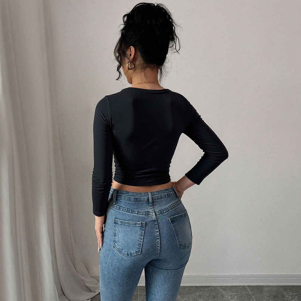 Damen Crop- mit Zierknoten Langarm Eveloria