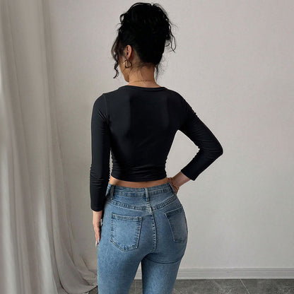 Damen Crop- mit Zierknoten Langarm Eveloria