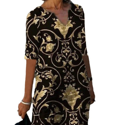 Damen V-Ausschnitt Kleid Floralmuster Kurzärmlig Eveloria