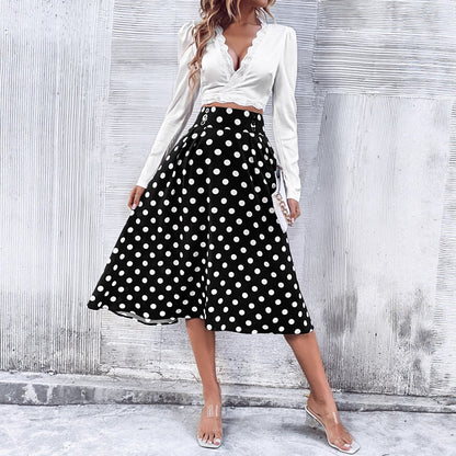 Damen Midirock Hohem Bund Punkte-Design Eveloria