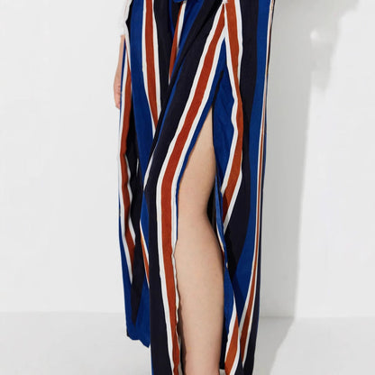 Damen Palazzo-Hose mit Bindegürtel Streifenmuster