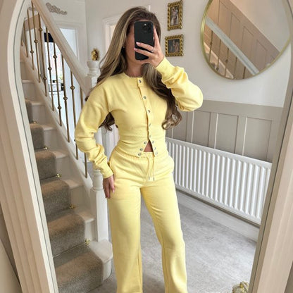 Damen Sweat-Kombi Elastischer Bund Knopfdetails Grau
