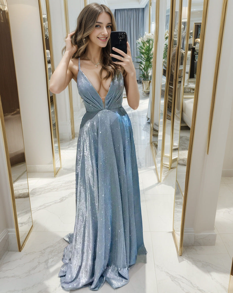 Damen Abendkleid V-Ausschnitt Schimmernd Eveloria
