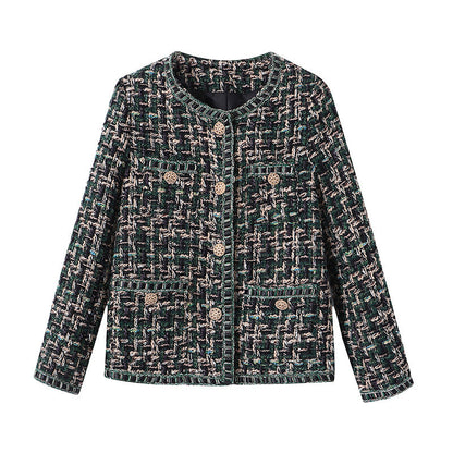 Damen Bouclé-Jacke Dekorative Knöpfe Eveloria