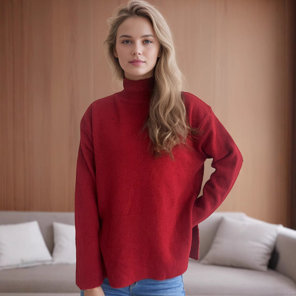 Damen Pullover Mit Hochem Kragen Und Seitentaschen Eveloria