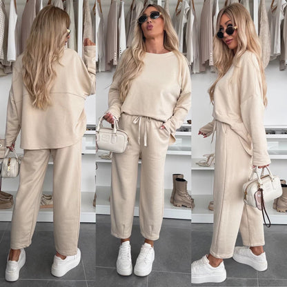 Damen Jogginganzug Set mit verstellbarem Bund Grau - Eveloria