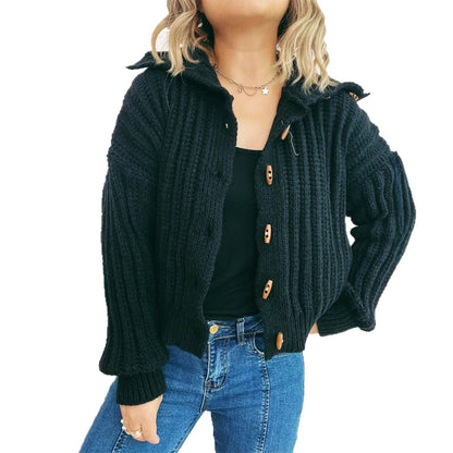 Damen Strickcardigan mit Knöpfen und Kapuze