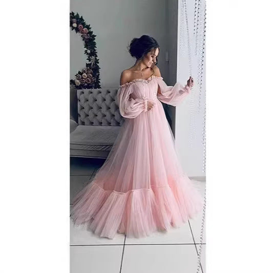 Damen Abendkleid Tüll Schulterfrei Voluminöse Ärmel Eveloria