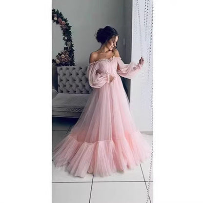Damen Abendkleid Tüll Schulterfrei Voluminöse Ärmel Eveloria
