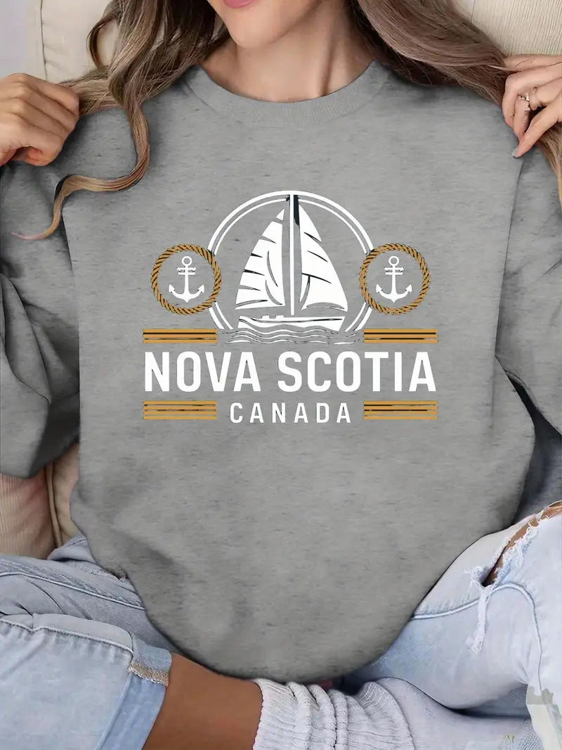 Damen Sweatshirt Segelmuster Marineblau mit Schriftzug