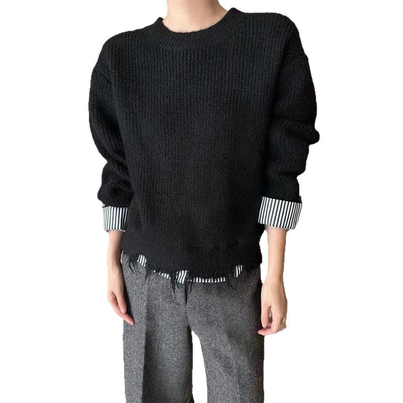 Damen Grobstrickpullover Lässig Ausgefranst Eveloria