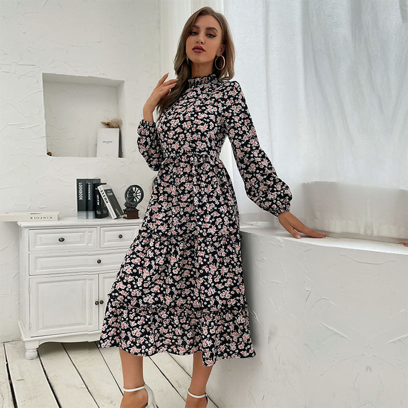 Damen Maxikleid Floral Elegant Rüschendetails
